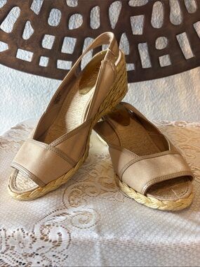🤍Beige Slingback Espadrille Wedge Sandals Womens Comfort Summer Shoes Lauren 🤍